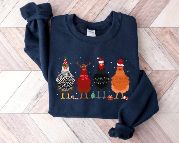 Cute Christmas Chickens Sweatshirt, Christmas Farm Animal Sweatshirt