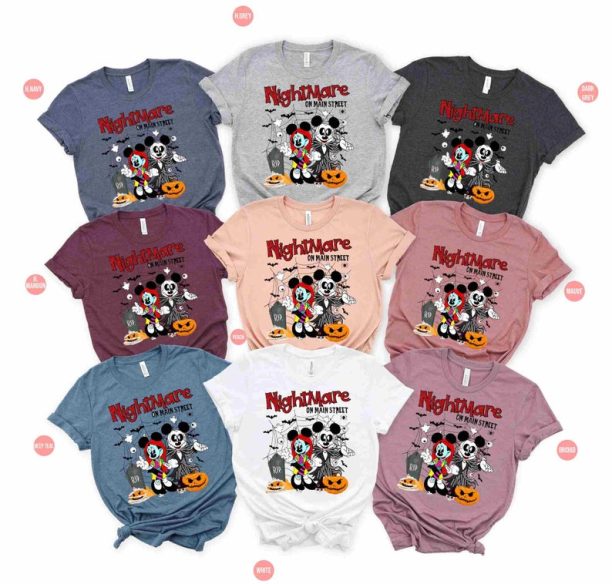 Halloween Mickey Shirts, Spooky Season Disney Shirt, Nightmare On Main Street T-Shirt, Skeleton Graphic Tees, Pumpkin Shirt, Horror Clothing