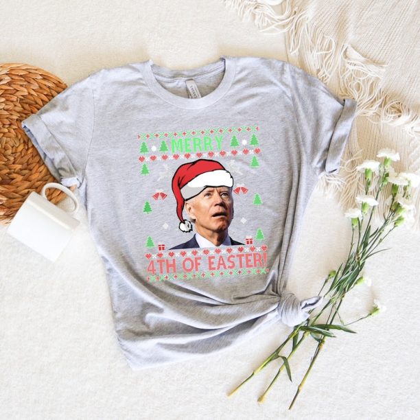 Santa Joe Biden Christmas T-Shirt For Men, Funny Happy 4th of July Women V Neck Shirt, Unisex Santa Joe Biden Funny Christmas Shirt