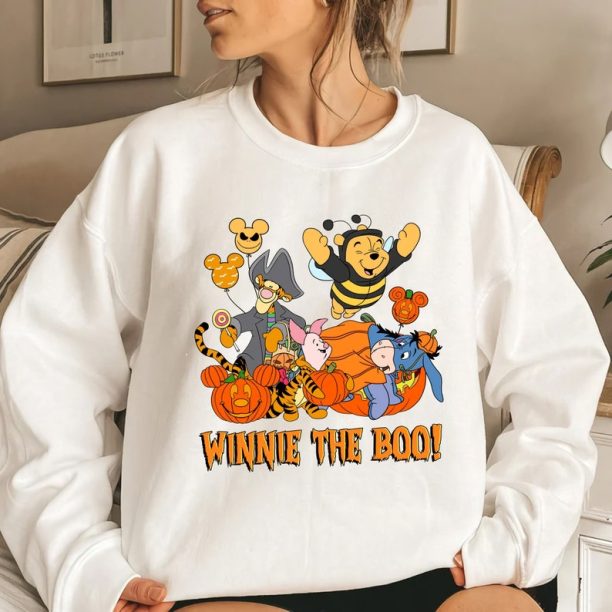 Disney Winnie The Pooh Halloween Costume Sweatshirt, Winnie The Boo Vampire Witch Halloween Mickey Balloon Shirt, Disney Spooky Season Shirt