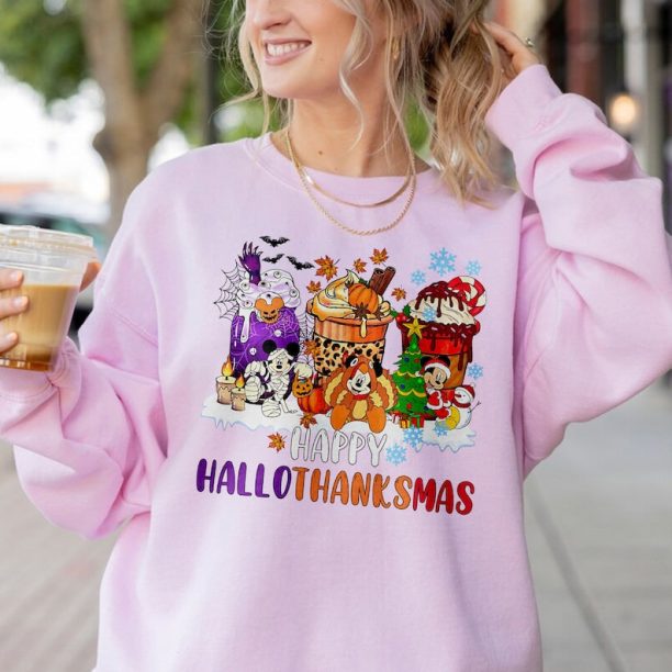 Happy Hallothanksmas Shirt, Halloween Sweater, Halloween coffee Shirt, Disney coffee Halloween Thanksgiving Christmas shirt, Halloween Gifts