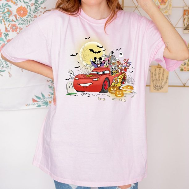 Disney Mickey & Friends Lightning McQueen Car Halloween Shirt, Cars Land Halloween Shirt, Disney Spooky Vibes Shirt, Happy Hallo-Wheel Shirt