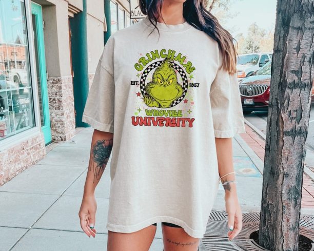 Comfort Colors® Retro Grinchmas Christmas Shirt, Whoville University Christmas Shirt, Funny Christmas T-shirt, Trendy Christmas Shirt 2023