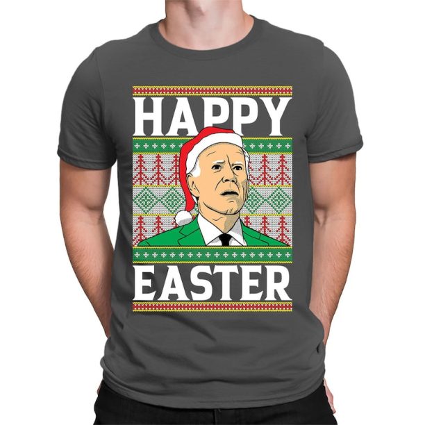 Happy Easter Hilarious Sleepy Confused Joe Biden Happy Holidays Merry Christmas Jolly Santa Claus Political Liberal Men's T-shirt