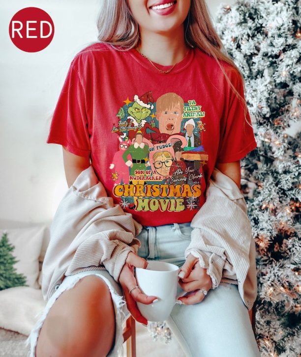 Vintage Christmas Movie tshirt, Christmas Movie Characters T-Shirt, Home Alone, Grinch, Elf Christmas Shirt, Christmas Gift