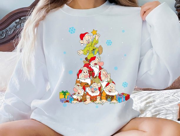 Disney Seven Dwarfs Christmas Tree Lights Sweatshirt, Disney Snow White Sweatshirt, Disney Santa Grumpy Dopey Sleepy Happy shirt, Christmas Crew