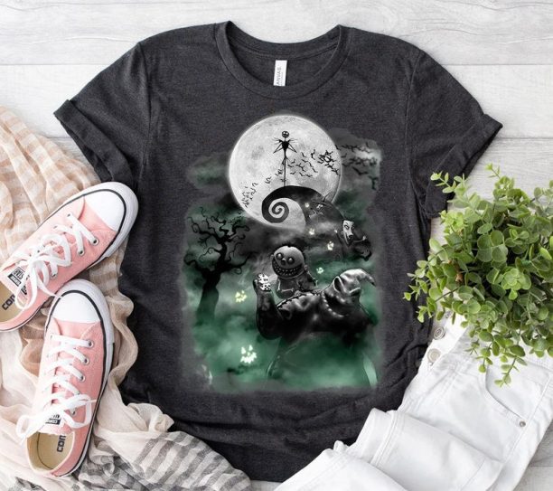 Disney Halloween The Nightmare Before Christmas Haunted Scene T-Shirt,Jack Skellington Zero,Disneyland Epcot Halloween Family Vacation Shirt