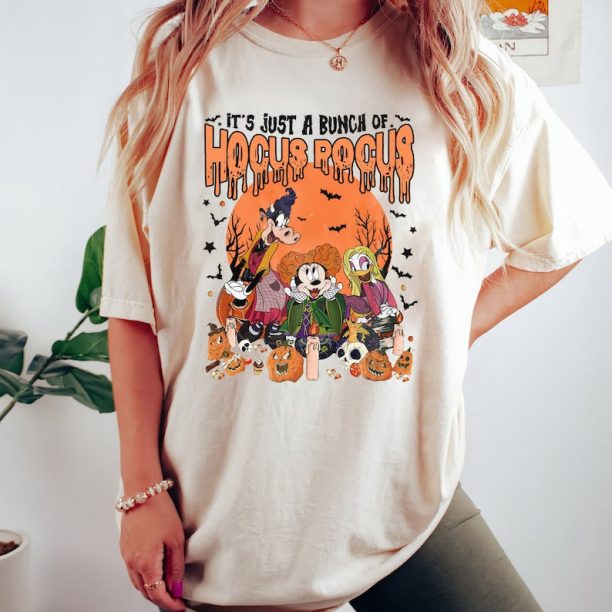 It's Just A Bunch Of Hocus Pocus Comfort Shirt, Disney Minnie Daisy Clarabelle Hocus Pocus Halloween Shirt, Disney Sanderson Sisters Shirt