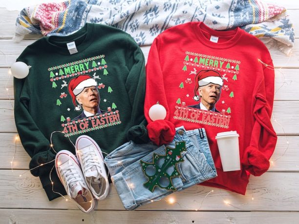 Santa Joe Biden Christmas Sweatshirt For Men, Funny Happy 4th of July Women V Neck Shirt, Unisex Santa Joe Biden Funny Christmas Sweatshirt