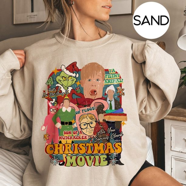 Vintage Christmas Movie Sweatshirt, Christmas Movie Characters T-Shirt, Home Alone, Grinch, Elf Christmas Sweatshirt, Christmas Gift