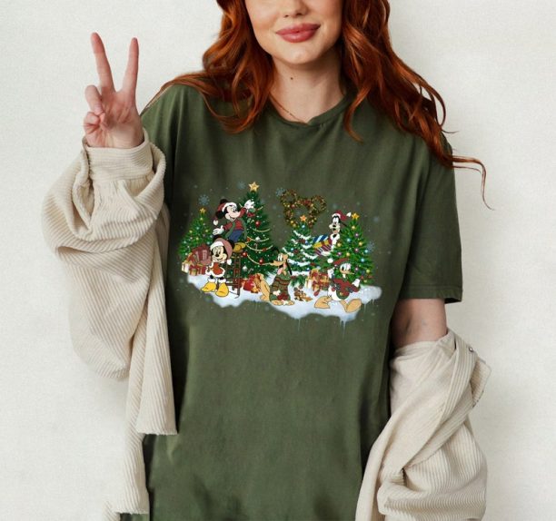 Disney Mickey And Friends Christmas Tree Comfort Color T-Shirt