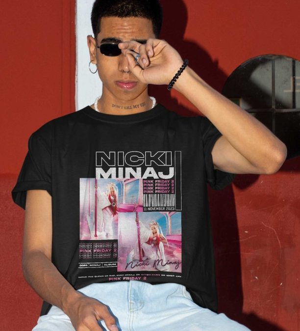 Indulge in the vibrant world of Nicki Minaj with the Pink Friday 2 T-shirt, a dazzling homage to the iconic Pink Friday era. Crafted with care from high-quality cotton, this t-shirt encapsulates the essence of Nicki's fearless personality and bold style.