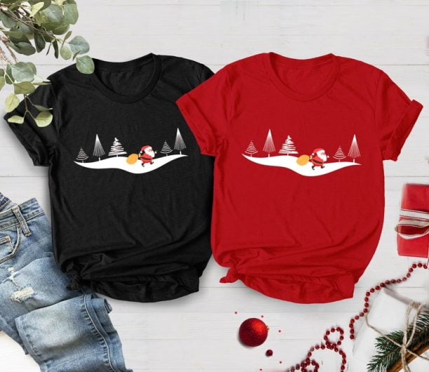 Minimalist Cute Santa and Christmas Trees Shirt