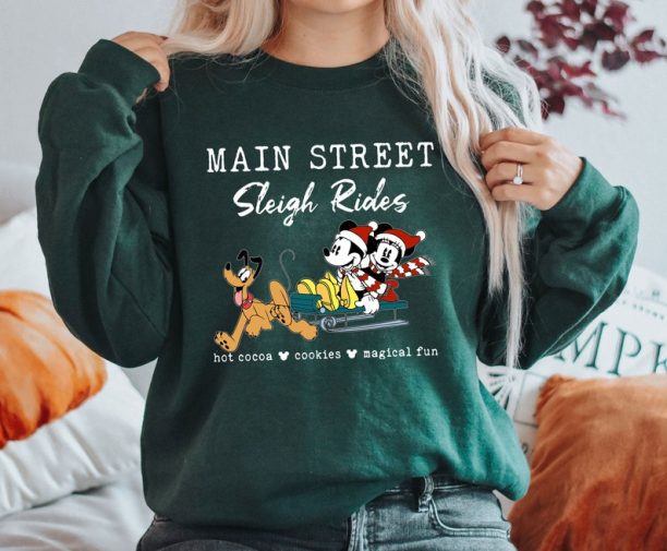 Mickey Main Street Sleigh Rides Sweatshirt, Disney Mickey and Minnie Sweatshirt, Mickey And Friends Christmas, Magic World Sweatshirt,