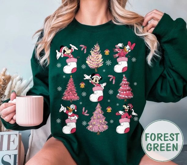 Mickey and Friends Disney Christmas Shirt, Pink Christmas Tree T-Shirt Sweatshirt, Mickey's very merry Christmas Shirt, WDW Disneyland trip