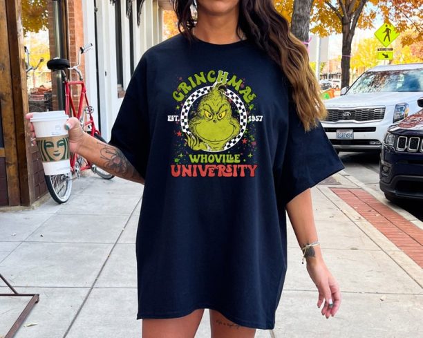 Comfort Colors® Retro Grinchmas Christmas Shirt, Whoville University Christmas Shirt, Funny Christmas T-shirt, Trendy Christmas Shirt 2023