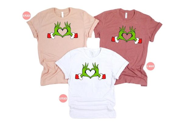 Christmas Shirt, Grinch T-Shirt, Dr. Seuss Outfit, Christmas Gifts, Heart Hands Graphic Tees, Xmas Womens Clothing, Holiday T Shirts