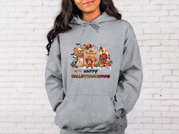 Happy Hallo Thanksmas Hoodie, Disney Thanksgiving Hoodie, Disney Halloween Hoodie, Mickey Pumpkin Hoodie, Cute Fall Hoodie, Spooky Season