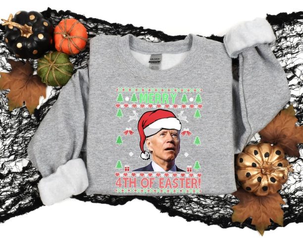 Santa Joe Biden Christmas Sweatshirt For Men, Funny Happy 4th of July Women V Neck Shirt, Unisex Santa Joe Biden Funny Christmas Sweatshirt