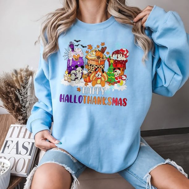 Happy Hallothanksmas Shirt, Halloween Sweater, Halloween coffee Shirt, Disney coffee Halloween Thanksgiving Christmas shirt, Halloween Gifts