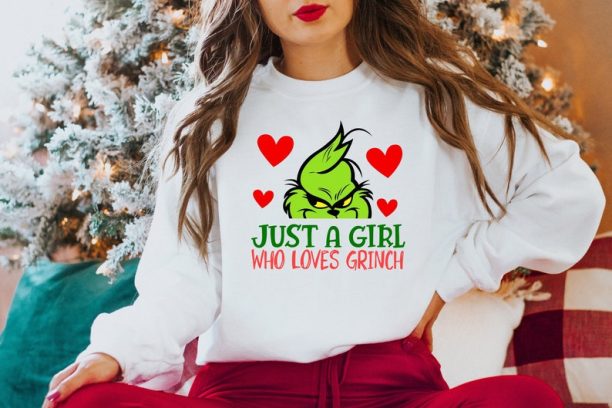 Just A Girl Who Loves Grinch Sweatshirt, Grinchmas Shirt, Christmas Grinch Shirt, Grinch Shirt, Christmas Holiday Sweatshirt, Christmas Party Sweatshirt