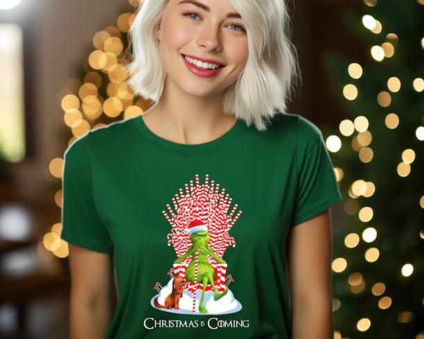 Grinch Is Coming Candy Cane Throne Funny Christmas Parody T-Shirt