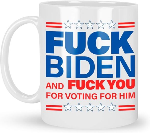 Patriots Cave - Fuck Biden & Fuck You For Voting For Him American Flag Colors Coffee Mug | American Flags Coffee mugs