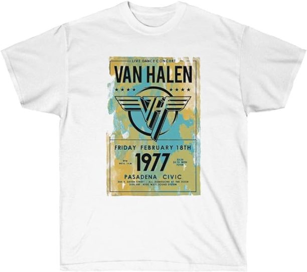 Van Halen Tour Pasadena 1977 Official Tee T-Shirt Mens Unisex