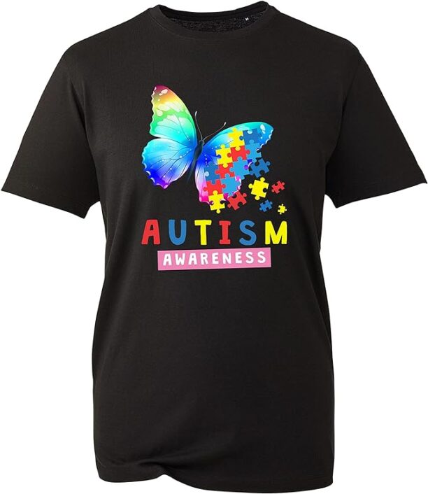 Autism Awareness T-Shirt, World Autism Awareness Month Puzzle Butterfly Kids Disorder Unisex Gift Tee Top