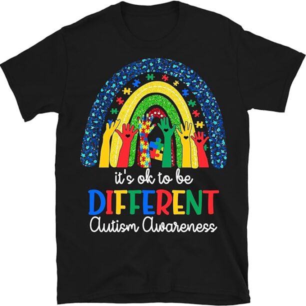 It's Ok to Be Different Autism Awareness Leopard Rainbow T-Shirt, Autism Awareness Shirt, Autism Support Kids Shirt