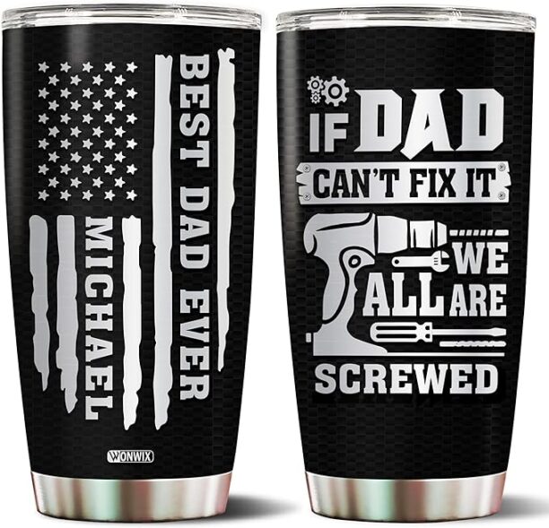 WONWIX Personalized Gifts for Dad Coffee Cup Travel Mug Thermos Tumbler Best Dad Ever Gift from Daughter Son Christmas