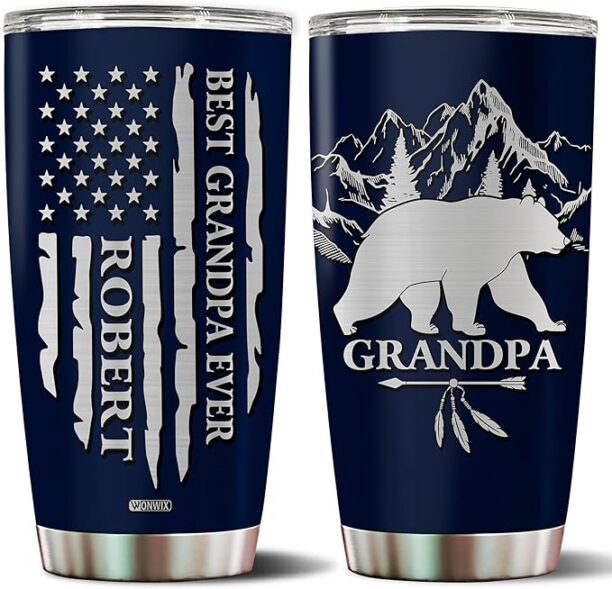 WONWIX Personalized Gifts for Grandpa Bear Travel Mug Coffee Cup Thermos Tumbler Water Bottle 20oz Stainless Steel