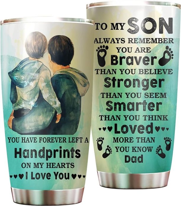 Son Gifts from Dad,Son Gifts Tumbler Cup from Mom with Lid and Straw