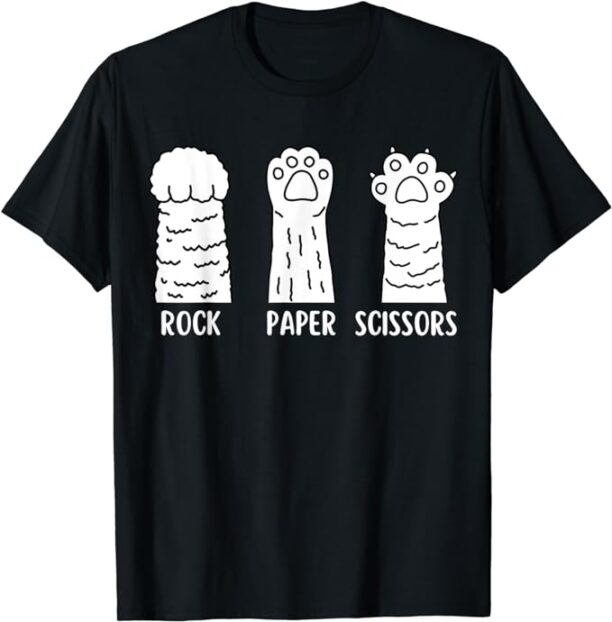 Rock Paper Scissors Hand Game Cute Paw Funny Cat T-Shirt