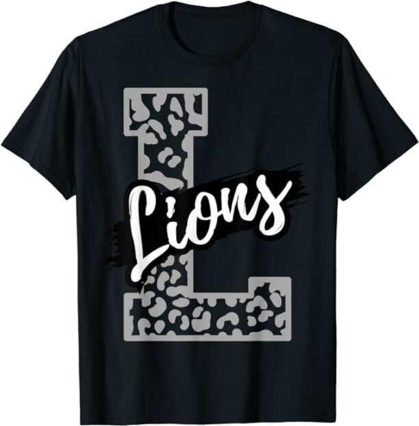 Lions School Sports Fan Team Spirits Mascot Heart Leopard T-Shirt