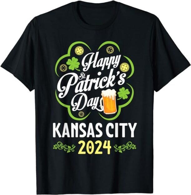 Gold Shamrocks Beer Happy St Patrick's Day Kansas City 2024 T-Shirt