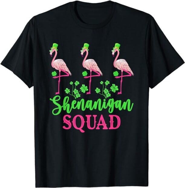 Shenanigan Squad Irish Flamingo Leprechaun St Patrick's Day T-Shirt