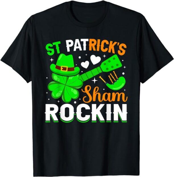 St Patrick's Sham Rockin Shamrock Guitar St Patrick's Day T-Shirt