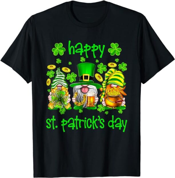 Three Gnome Happy St Patrick's Day Irish Shamrock Leprechaun T-Shirt