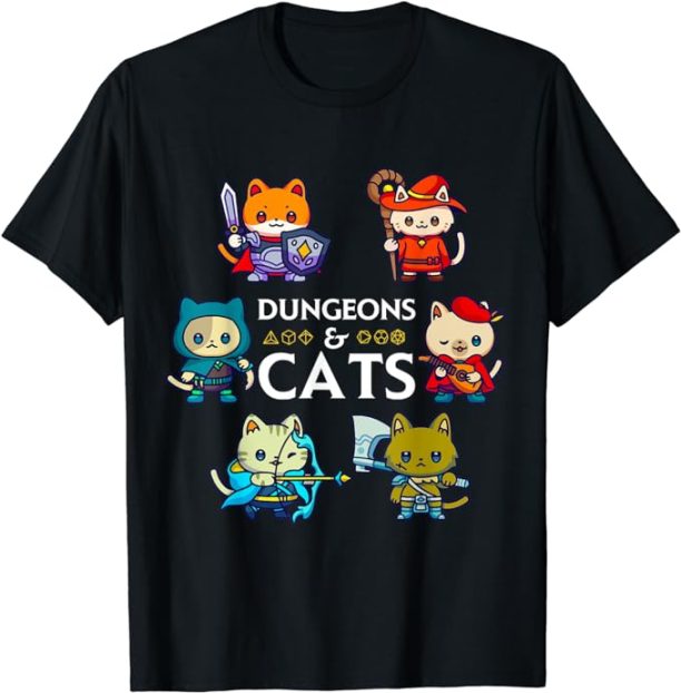 RPG Gamer And Cats D20 Dice Nerdy Men Boys Kids Women Girls T-Shirt