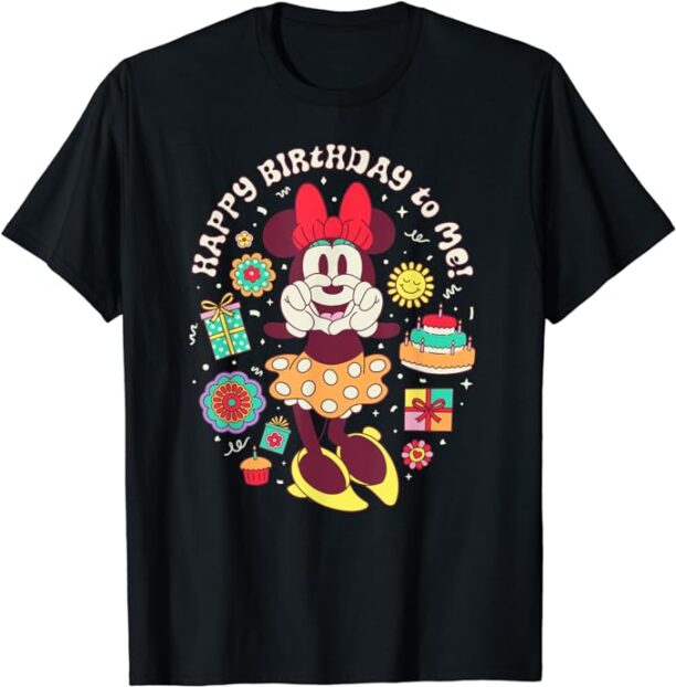 Disney Minnie Mouse Happy Birthday To Me Finger Heart Retro T-Shirt