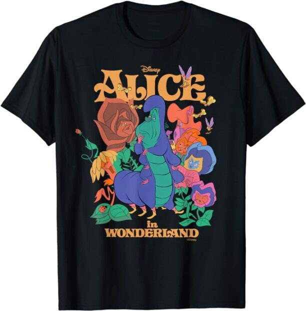 Disney Alice in Wonderland Caterpillar and Flowers Vintage T-Shirt