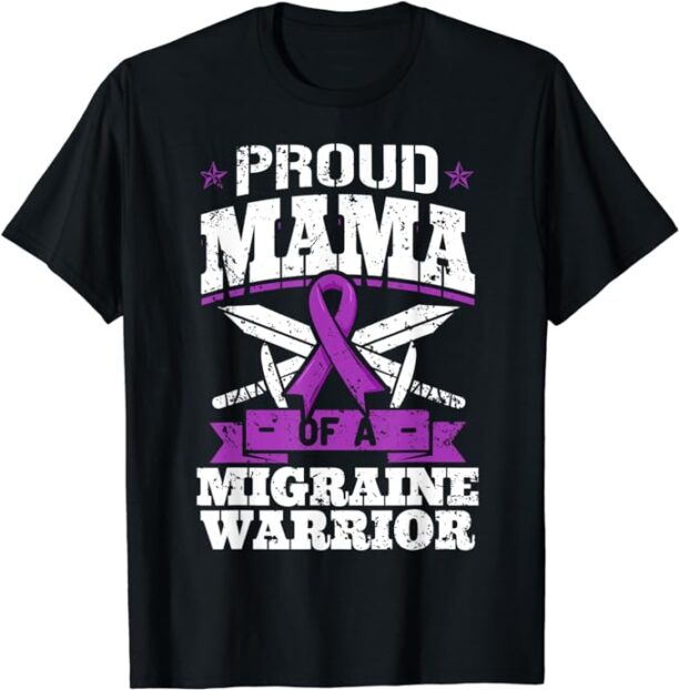 Proud Mama Of A Migraine Warrior Awareness Ribbon Mother T-Shirt