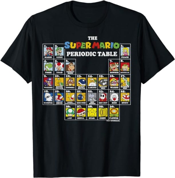 Super Mario Periodic Table Of Characters Graphic T-Shirt