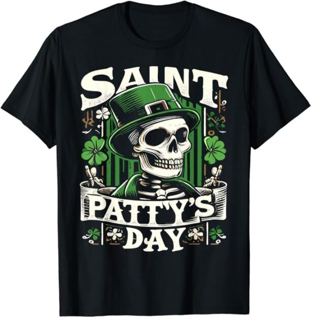 Saint Patty's Day Skeleton Design Luck of the Irish T-Shirt