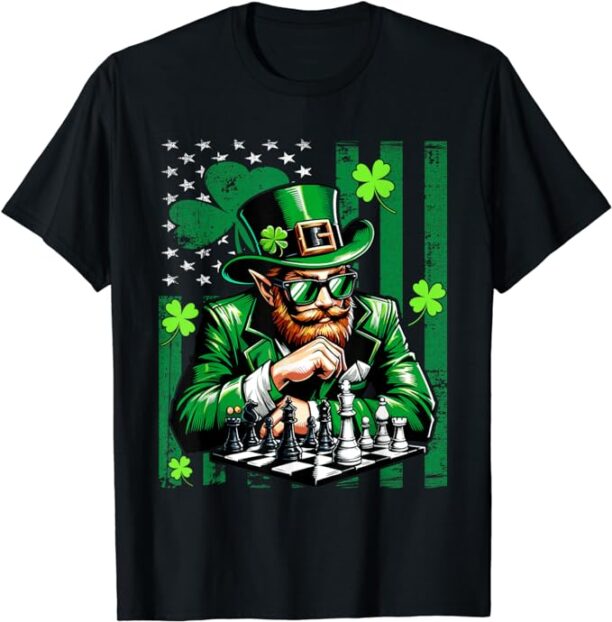 Chess player Saint Patrick's Day Shamrock American Flag T-Shirt