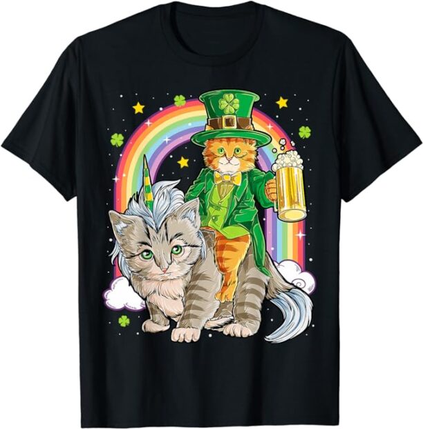 Cat St Patricks Day Leprechaun Riding Caticorn Unicorn Women T-Shirt