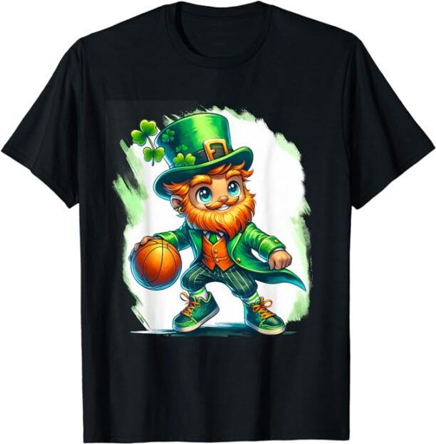 Patricks Day Leprechaun Basketball Player Boy Men T-Shirt