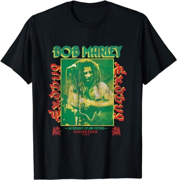 Bob Marley Exodus Movement of Jah People Guitar Black T-Shirt