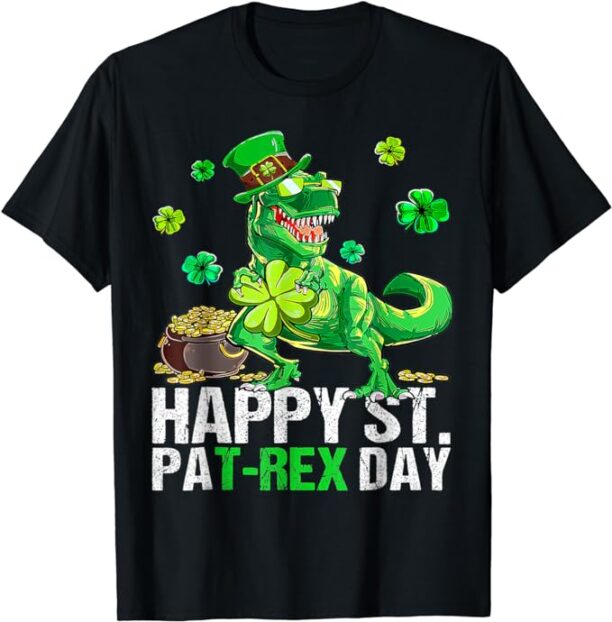 Happy St Pat T Rex Saint Patrick's Day Dinosaur Boys Kids T-Shirt